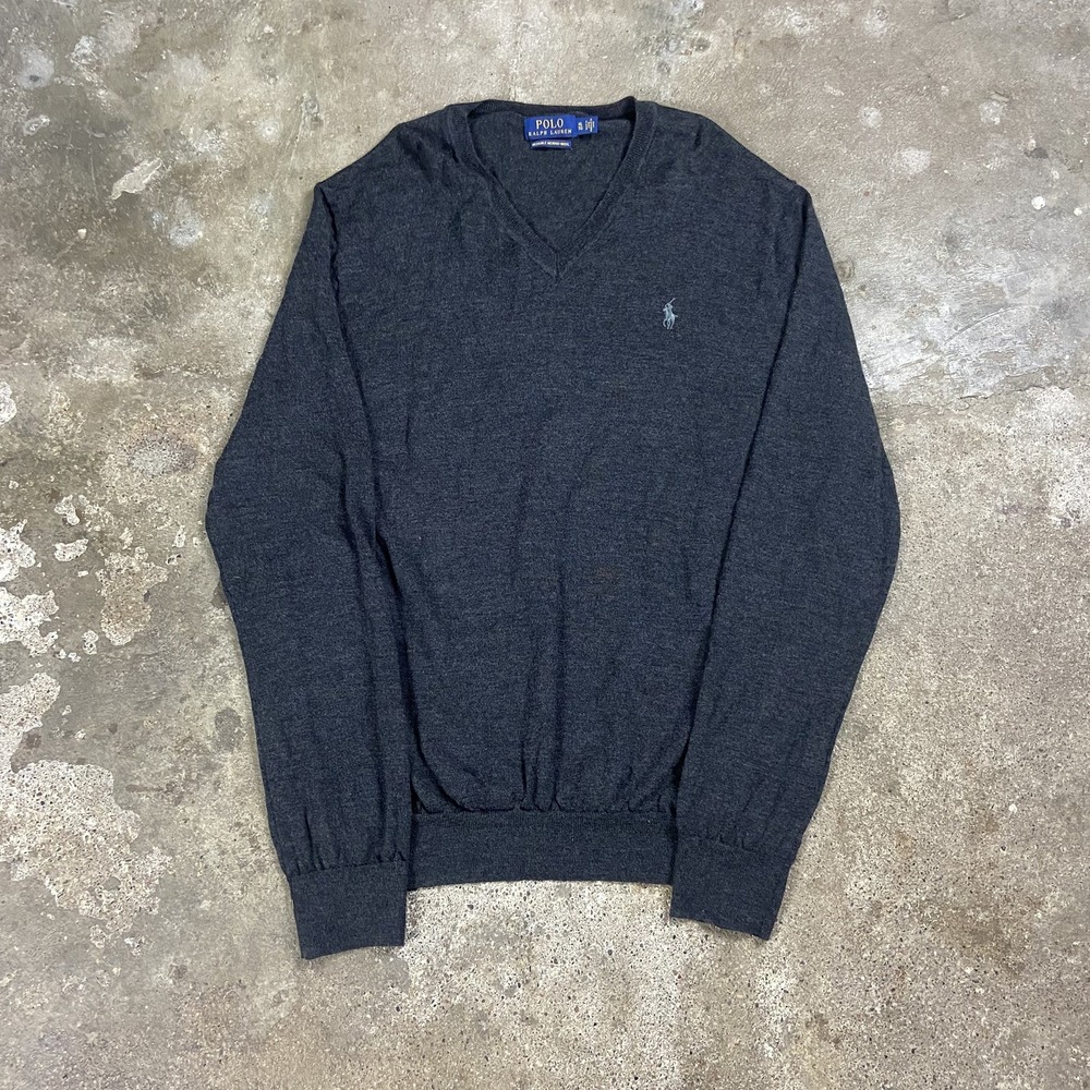 Polo Ralph Lauren V-Neck Sweater Size XL Gray Pima Cotton Pullover Pony Logo
